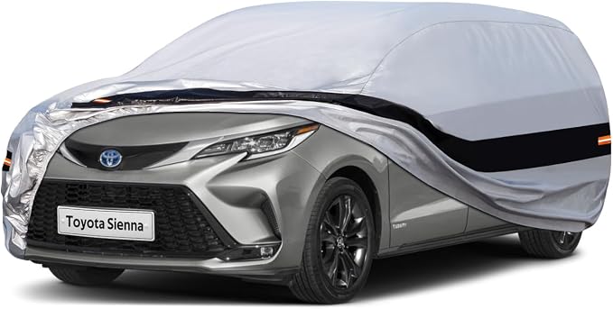 10 Layers Minivan Car Cover Custom Fit for Toyota Sienna (1997-2024) Waterproof All Weather for Automobiles, Outdoor Full Cover Rain Sun UV Protection.Silver
