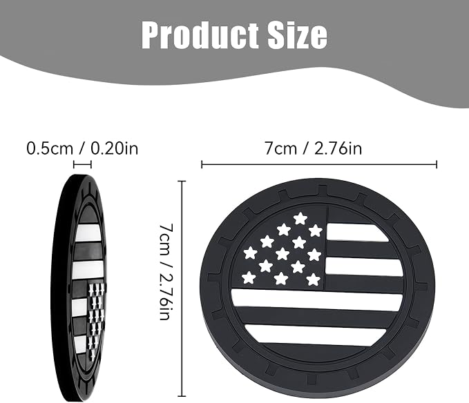 4 PCS American Flag Car Cup Holder Coasters, Non-Slip Insert Car Cup Coasters, Waterproof Drink Mat Automotive Interior Accessories, Universal for Vehicles, Trucks, SVUs (Black)