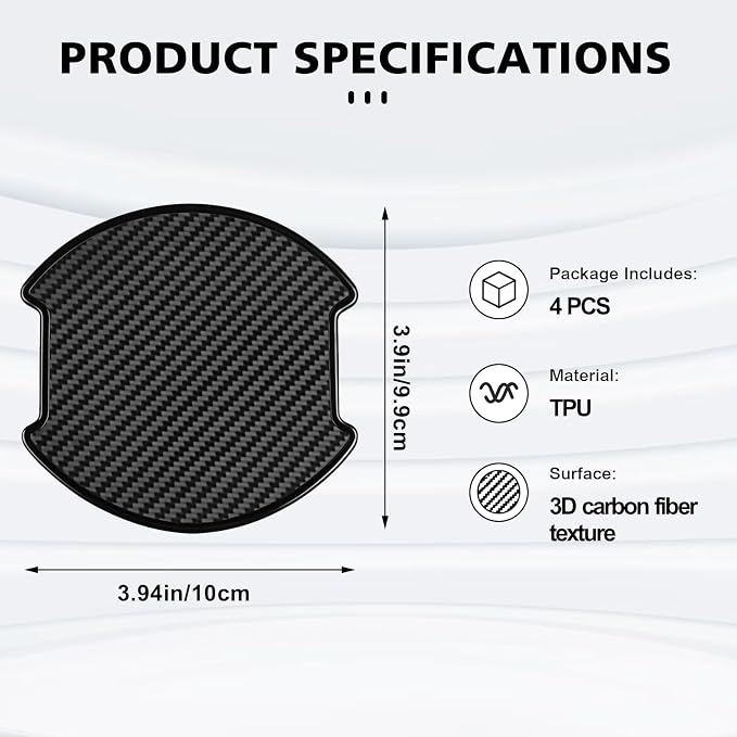 4PCS Car Door Handle Cup Scratch Protectors, TPU Carbon Fiber Door Bowl 3D Sticker, Handle Paint Cover Guard Pad, Universal Door Handle Protective Film for Most Cars (Medium)