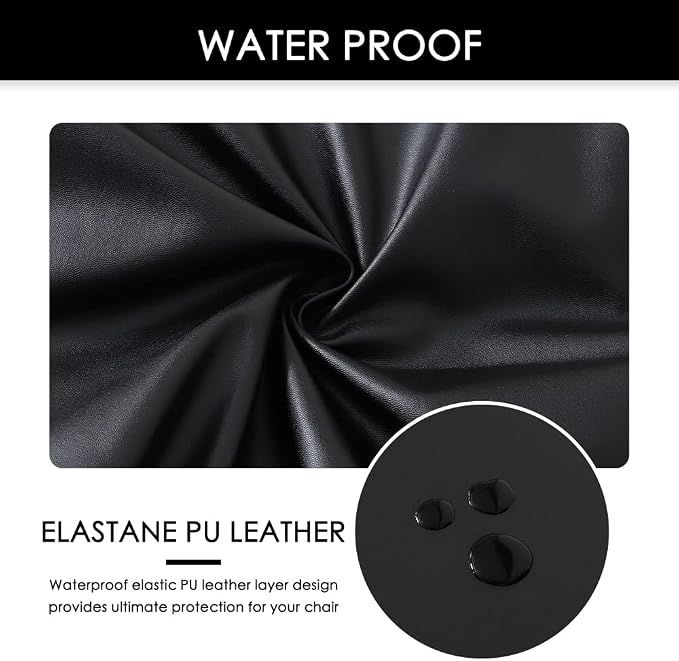 FORCHEER Office Chair seat Covers Leather Stretch Waterproof PU Computer Chair Seat Cushion Slipcovers-Black