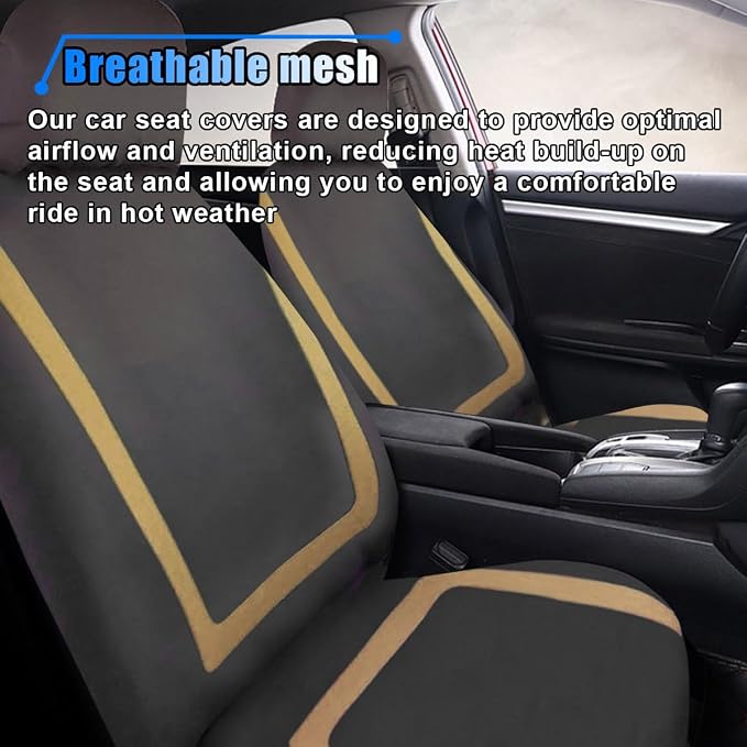 LAINLOY 2 Pack Car Seat Covers, Breathable Seat Protectors, Anti-Slip Driver Seat Cover, Comfortable Front Seat Cover Set Universal Fit for Truck, SUV, Sedan, Airbag Compatible (Black&Beige)