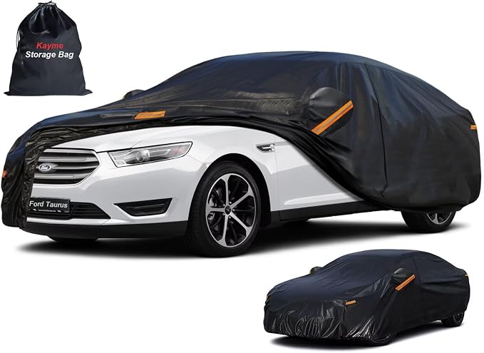 Kayme 7 Layers Sedan Car Cover Custom Fit for Ford Taurus (1991-2026), Waterproof All Weather for Automobiles,Rain Sun UV Protection.Black