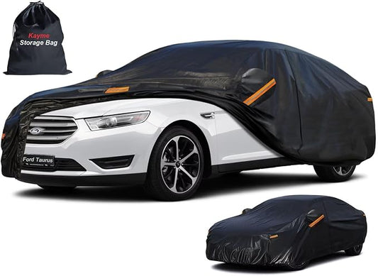 Kayme 7 Layers Sedan Car Cover Custom Fit for Ford Taurus (1991-2026), Waterproof All Weather for Automobiles,Rain Sun UV Protection.Black