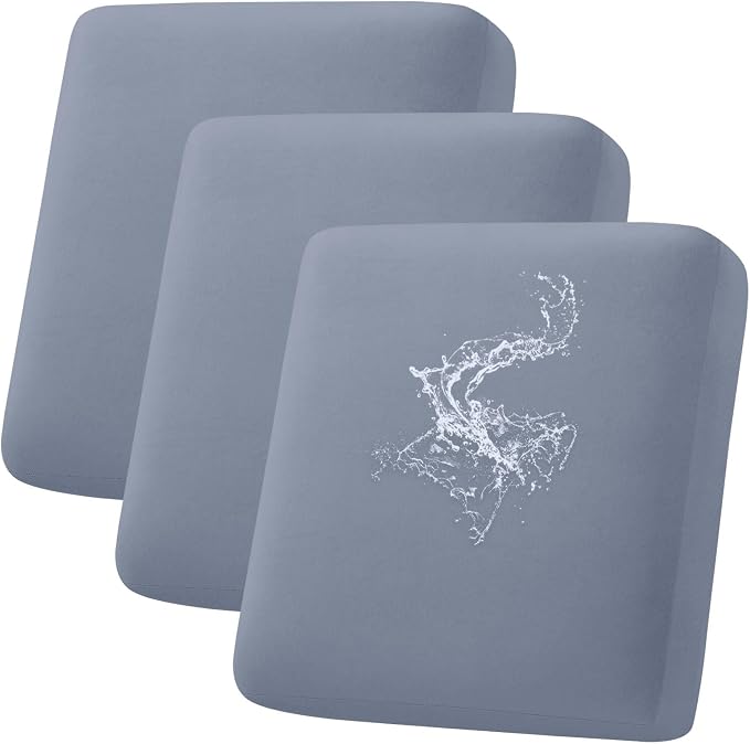 hyha Waterproof Couch Cushion Covers, Stretch Sofa Couch Seat Slipcover for Dog Washable, Non-Slip Waterproof Outdoor Cushion Covers for Patio Furniture Replacement (3 Pieces, Grey)
