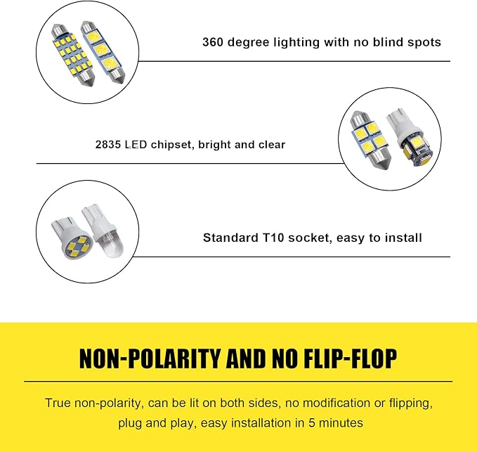 42PCS Interior Car Lights, Super Bright White Dome Map Tail Cab Lights Bulb Replacement Kit, T10 31mm 36mm 41mm LED Bulb Set, Bulbs Kit for Car Door Light License Plate Light