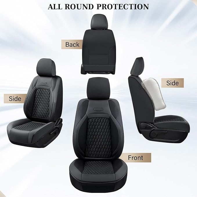 Coverado Custom Fit Front Seat Covers for Chevy Silverado/GMC Sierra 2007-2025 1500, 2015-2025 2500HD 3500HD Crew/Double/Extended Cab – Faux Waterproof Leather (Black)