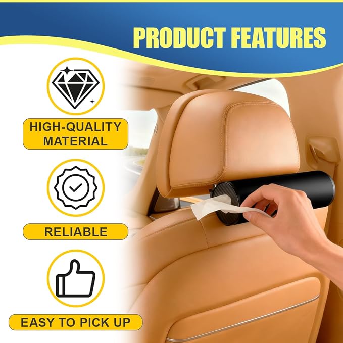 Car Tissue Holder, Cylinder Tissue Box, Refillable Travel Tissues Container, Portable Vehicle Tissue Case for Car Sun Visor, Backseat, Cup Holder, Universal for Cars Office Home (Black)
