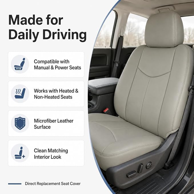 NLQR Gray #922 Driver & Passenger Bottom+Top Lean+Armrest Replacement Microfiber Leather Seat Covers Custom Fit for Chevy Silverado 1500 2500HD Tahoe Suburban Avalanche GMC Sierra Yukon XL 2003-2006