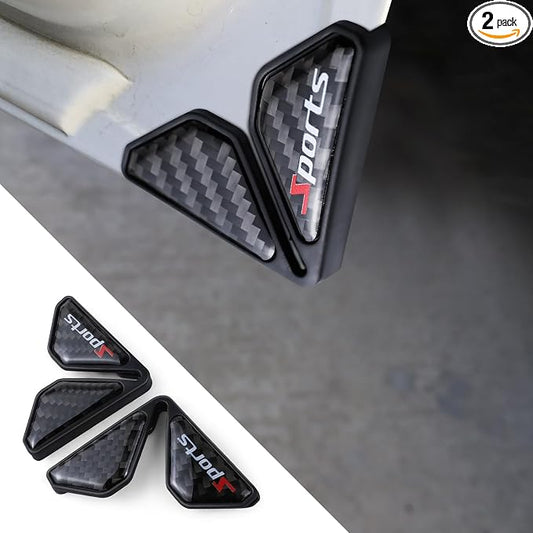 2PCS Car Door Corner Guards, Carbon Fiber Auto Front Door Edge Guards, Anti-Collision Car Door Corner Protector Sticker, Universal Car Accessories Decoration (Black Sport)