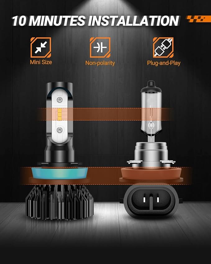 SEALIGHT H11 H16 H8 LED Fog Light Bulbs Yellow, 14000LM H8 H16 H11 Fog Light Bulb, 600% Brightness Upgrade 3000K Amber Yellow Light, 12 CSP Chips, Plug-and-Play, Pack of 2