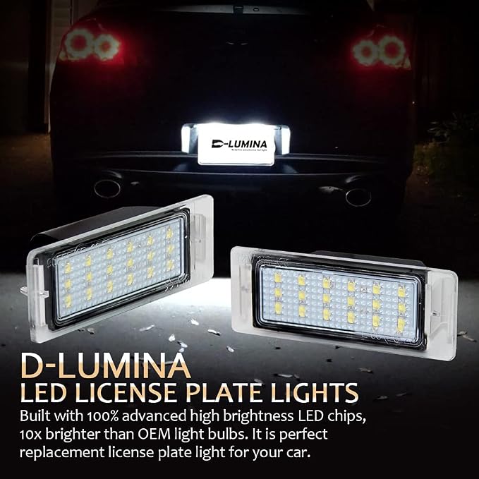 D-Lumina LED License Plate Light Tag Lamp Assembly for Chevy Corvette SS Equinox Impala Traverse Cadillac GMC Terrain Buick, Powered by 18-SMD 6000K White w/Error-Free Load Resistors, Pack of 2