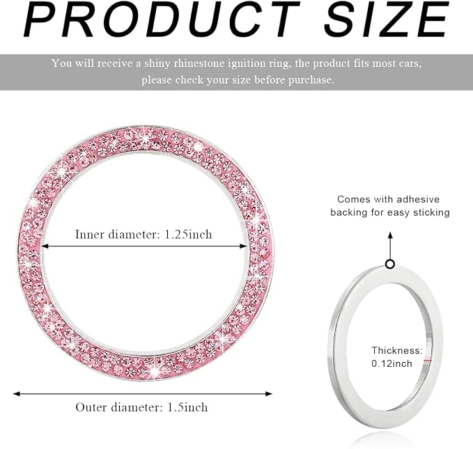 Car Bling Crystal Rhinestone Engine Start Ring Decals, Sparkling Diamond Car Push Start Button Ignition Ring Sticker, Auto Key Ignition Knob Ring Decoration for Women Girls (Pink)