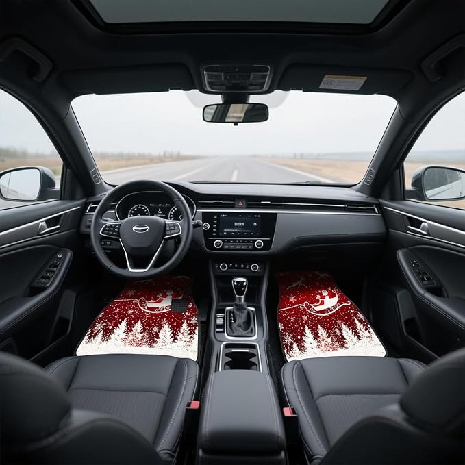 Christmas Car Floor Mats Set of 4 Snowflake Santa Claus Reindeer Red Automotive Car Floor Carpets Non-Slip Auto Car Accessories Universal Fit Car Accessories for Truck