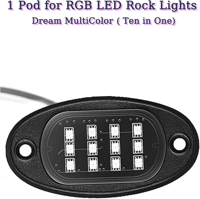1Pod RGB Dream Color Rock Light Used to Replace The Damaged Light, Support for 4pods, 6pods, 8pods, 10pods, 12pods RGB+IC LED Dream Multicolor Smart Chasing Underglow Lighting Kits
