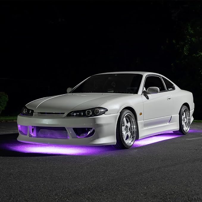 LEDGlow 4pc Purple Slimline LED Car Flexible Underglow Lighting Kit | Neon Accent Lights Include Flex Underbody Tubes, Solid Color Illumination, 4 Modes, Control Box & Remote