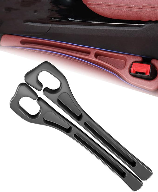 2PCS Dual Slot Car Seat Gap Organizer with Seat Belt Holes, Stopping Phone Key from Falling, Car Seat Gap Fillers, Car Seat Gap Plug with Storage Slot, Fit Car Suv Truck (Black)