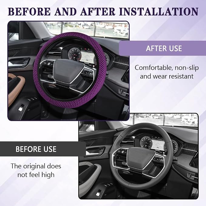 Elastic Stretch Steering Wheel Cover, Steering Wheel Cover, 15" Breathable Auto Steering Wheel Protector, Universal Car Accessories Comfortable Non-Slip Vehicle Steering Wheel Covers for Women Men