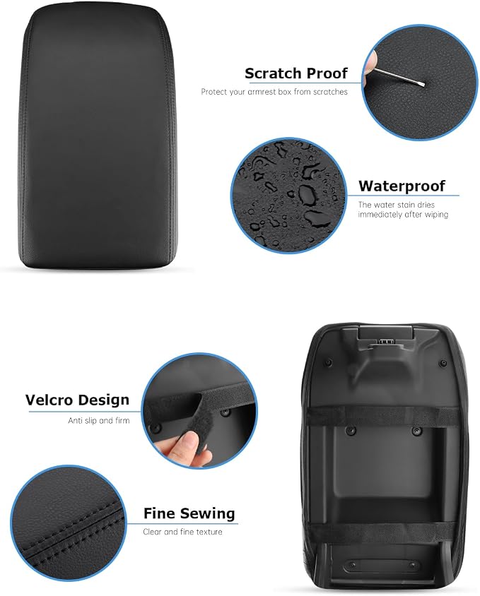 INTGET for 2026 Honda Accord Accessories Center Console Armrest Cover 2023 2024 2025 Leather Arm Rest Box Lid Middle Console Seat Cover Protector(Black Stitches,2023+)