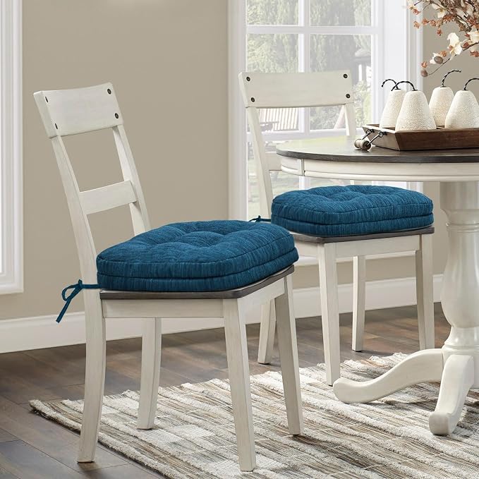 Shinnwa Dining Chair Cushions Set of 4, Dual-Layer Memory Foam Kitchen Chair Cushions, Patented Design Seat Pads with Ties, 16.5 x 16.5 x 3.5in, 4 Pack, Navy Blue