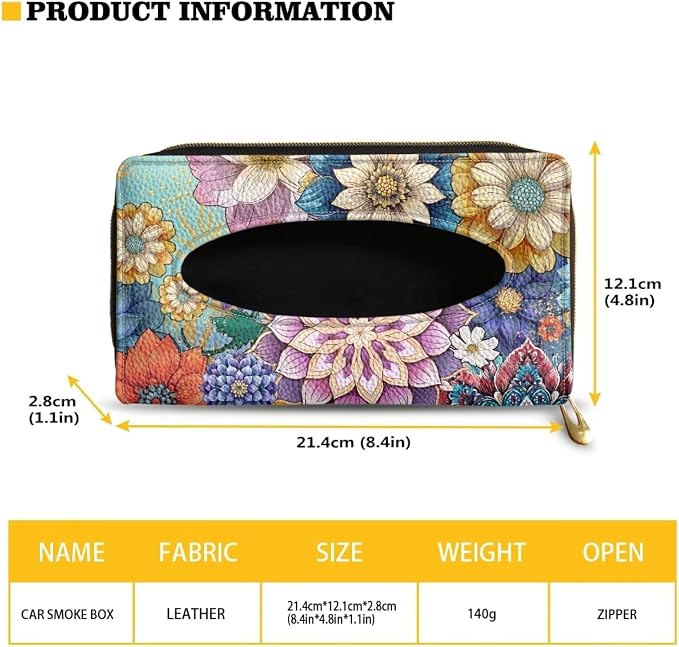 Bohe Flower Visor Automotive Tissue Holder Bohe Flower Pattern Car Sun Visor Tissue Box for Back Seat Car Interior Accessories