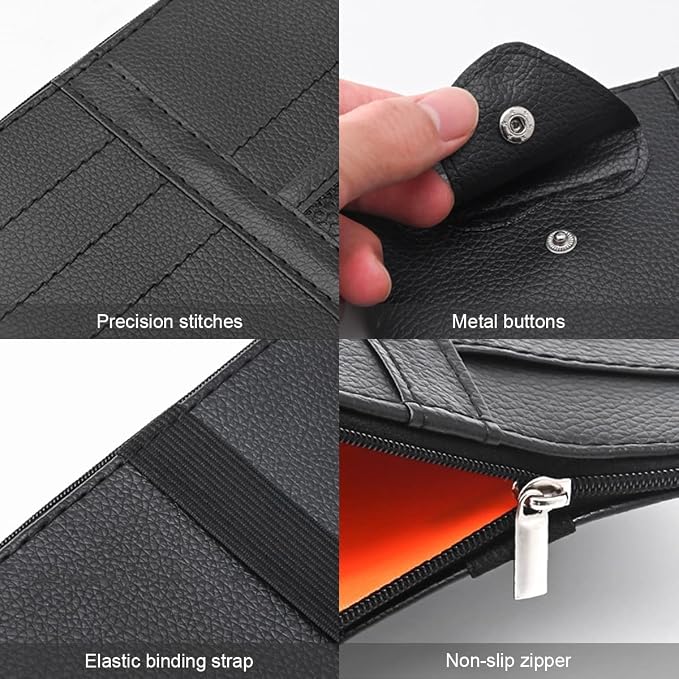 XINLIYA Car Sun Visor Organizer, Leather Storage Pocket Sun Visor Pouch with Zipper for Cards License Registration Pen Glasses Document, Fits Most Car SUV, Auto Interior Accessories (Pink)