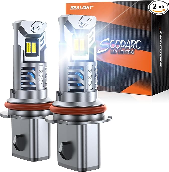SEALIGHT 9007/HB5 Fog Bulb, 90,000LM High Power, 6500K Cool White with 25000RPM Cooling Fan, 1:1 Mini Size for 9007/HB5 Fog Light, Plug - N - Play, Pack of 2
