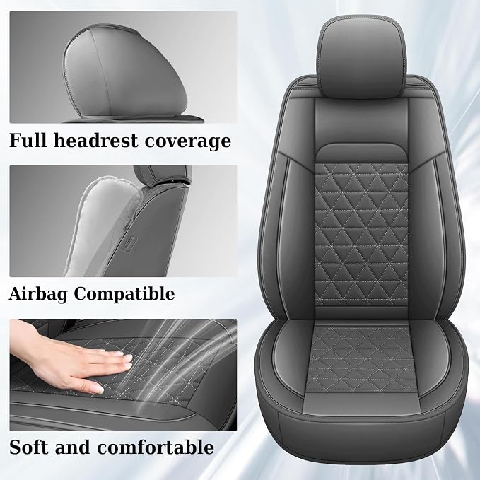 Coverado Ram Seat Cover, Waterproof Dooge Ram 1500 Seat Cover Compatible with 2002-2026 RAM 1500 2500 3500 with Curved Bench, Ram 1500 Accessories (Front, Dark Gray)
