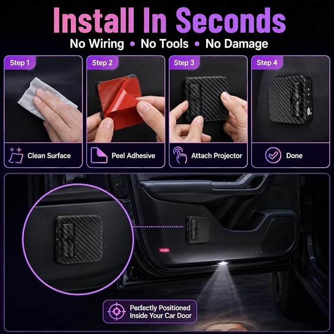 Custom Car Door Lights Logo Projector, Personalized Text Puddle Lights | Customized Photo Car Door Step Courtesy Welcome Lights, Rechargeable Wireless Car Door Lights Interior