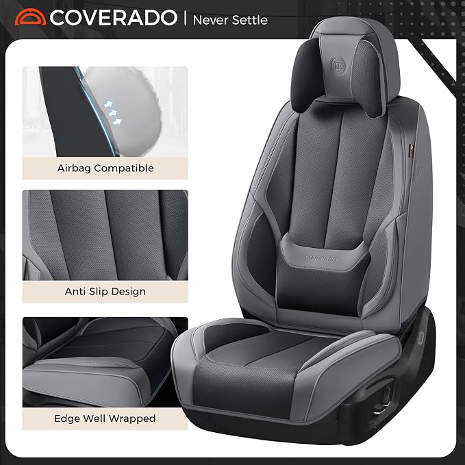 Coverado Car Seat Covers, Seat Covers for Cars, Waterproof Leather Auto Seat Protectors, Leather Car Seat Cushion, Car Interiors Accessories Universal Fit for Most Cars