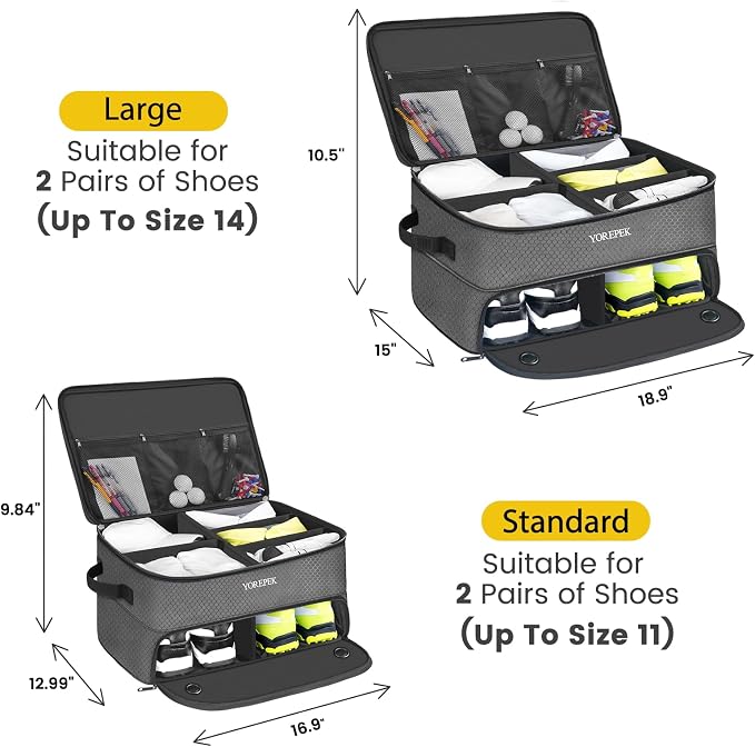YOREPEK Golf Gifts for Men, 2 Layer Golf Trunk Organizer for 2 Pair Shoes | Waterproof Car Trunk Locker with Separate Ventilated Compartment for Balls, Tees, Clothes, Gloves, Birthday Gifts for Golfers