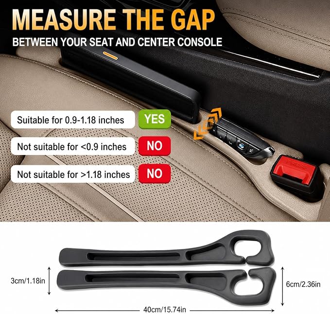 2PCS Car Seat Gap Filler and Organizer, Universal Console Catcher Fill The Gap Between Seat and Console, Anti-Drop Organizer | Suitable for Most car Models.（Black）