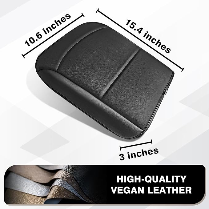 Muslogy Center Console Armrest Cover Fit for Ford F150 2021-2025 2026 Accessories, Comfort Armrest Pad Console Lid Cushion Vegan Leather Regular Thick(Bucket Seat ONLY)