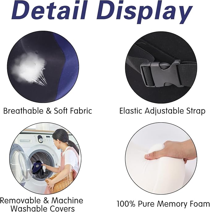 U-Shaped Car Headrest Pillow, Headrest Pillow with Adjustable Strap(Blue) | Ergonomic Design Fits Most Car & Office Chairs, Space Memory Foam & Removable Cover, Extreme Comfort Travel Car Pillow(Blue)