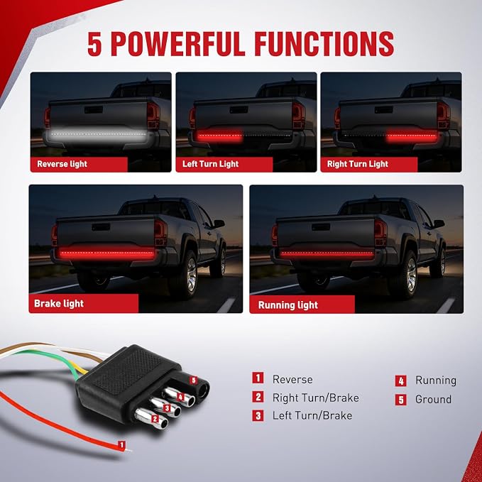 Nilight 60" Truck Tailgate Light Bar 108 LED Single Row Light Strip with Red Running Brake Lights Turn Signal White Reverse Light, 2 Years Warranty