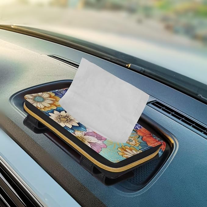 Bohe Flower Visor Automotive Tissue Holder Bohe Flower Pattern Car Sun Visor Tissue Box for Back Seat Car Interior Accessories