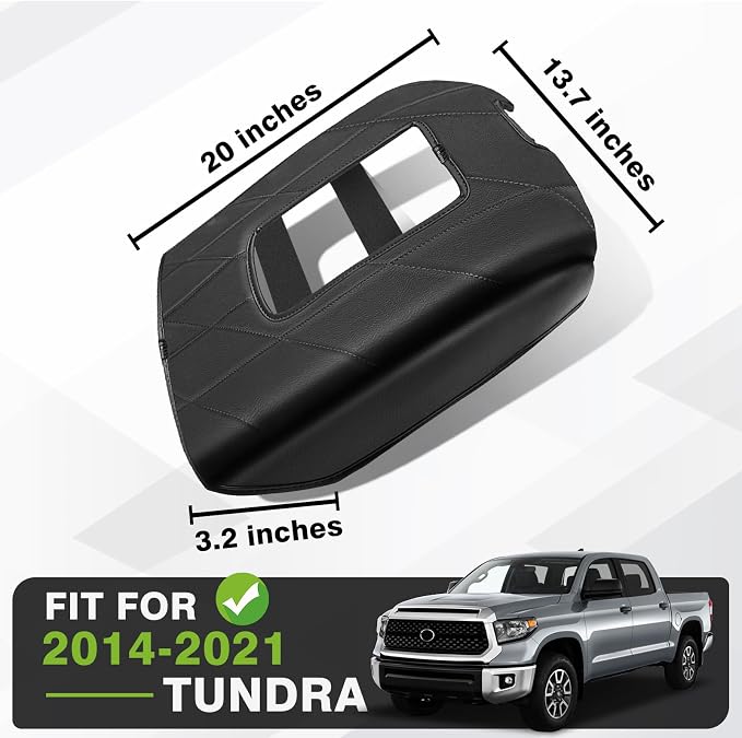 Muslogy Center Console Armrest Cover Fit for Toyota Tundra 2014-2021 Accessories, Comfort Armrest Pad Console Lid Cushion Vegan Leather 1-Inch Extra Thick(Bucket Seat ONLY)