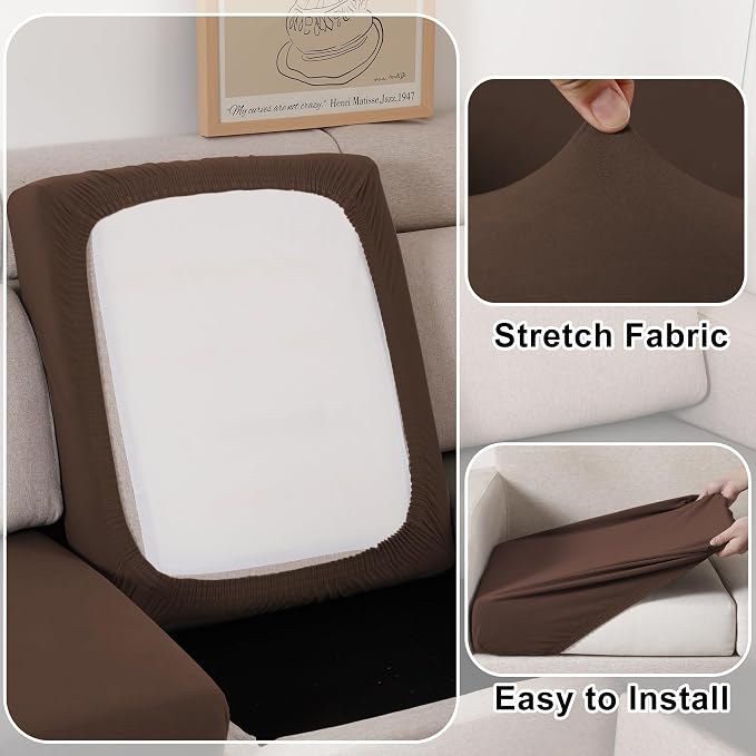 Waterproof Couch Cushion Covers Sofa Seat Cover, Patio Stretch Loveseat Covers for Dogs, Reversible Sofa Protector Covers for Pets with Elastic Bottom, Washable(Loveseat Cushion, Chocolate)
