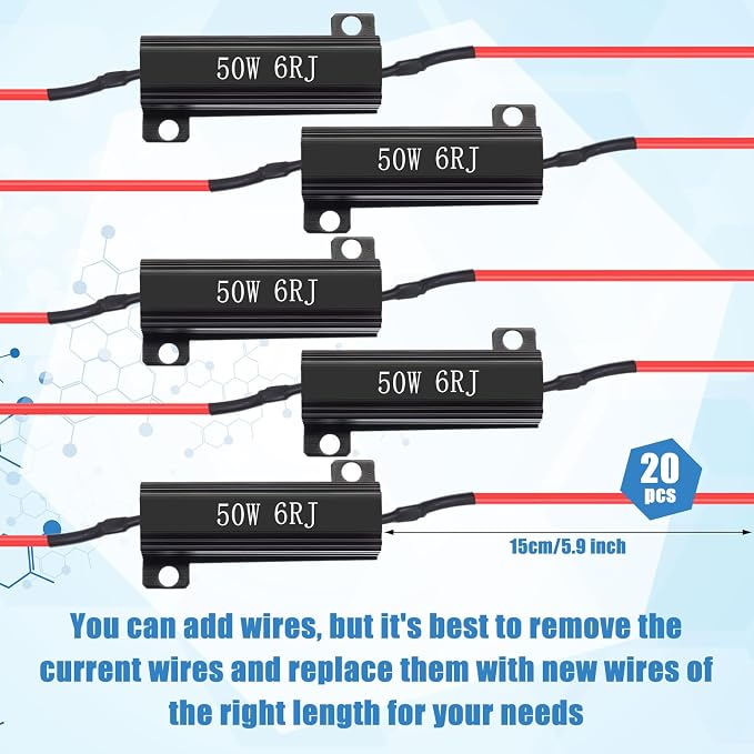 Xuhal 20 Pack 50W 6ohm Load Resistor Turn Signal LED Kit Fix Fast Flash Blink Error Code Flickering Resistor for LED Lights Bulb Headlights Tail Light License Plate DRL(Black)
