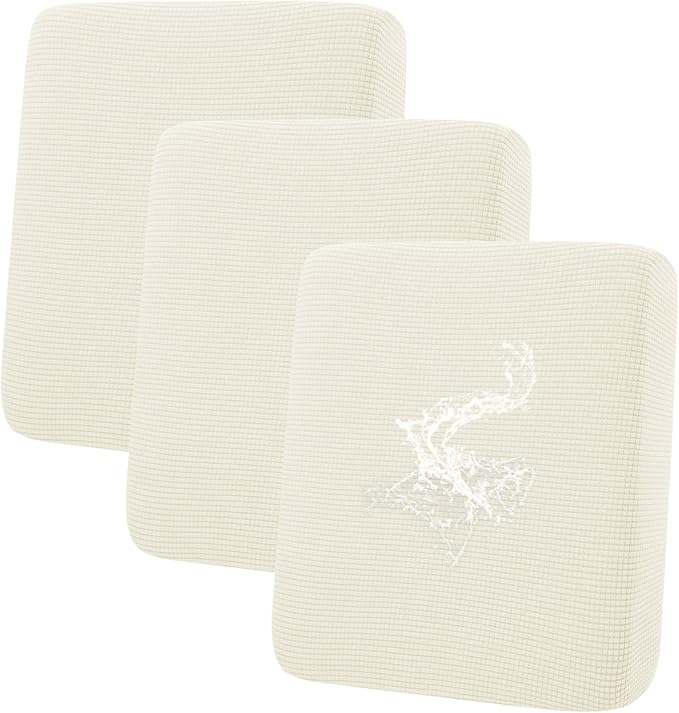 hyha Waterproof Couch Cushion Covers for Pets, Non Slip Sofa Cover for Dogs Washable, Soft Thick Stretch Jacquard Fabric, Sofa Slipcovers with Elastic Bottom (3 Pieces, Cream White)