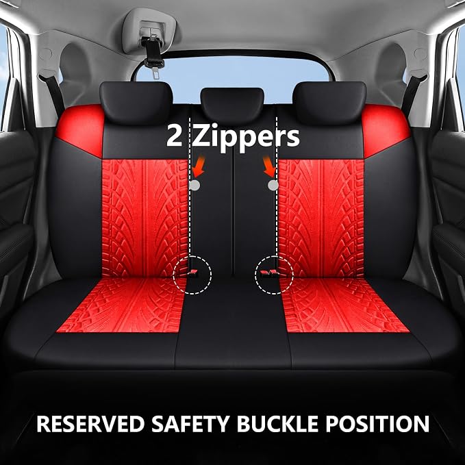 HChengkikz Car Seat Cover, Cloth and Washable (Black + Red) | Breathable, Airbag compatible, Easy to Install, Universal Fit for Most Cars, Sedans, Truck, SUVs