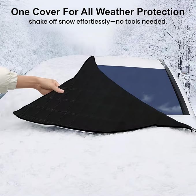 Padded Windshield Sun Shade Hood Cover Universal Fit Sedan SUV | Waterproof Windshield, Driver Side Window and Engine Hood Shield, All Weather Vehicle Guard Against UV Rays, Snow, Ice, Hail