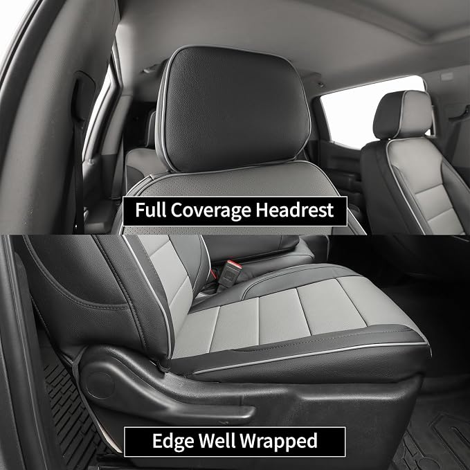 EKR Silverado Seat Covers Custom Fit for (Crew Cab) 2019-2026 Chevrolet Silverado 1500/1500 Limited/HD 2500/3500, Rear Row W/No Armrest,Faux Leather(Black/Gray)