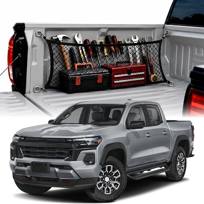 Side Cargo Net for Honda Ridgeline 2017+, Chevy Colorado,GMC Canyon 2023+ | Heavy Duty Mesh Tailgate Net for Tools,Groceries,Keeping Truck Beds Tidy. Firm Grip Prevents Cargo From Sliding While Driving