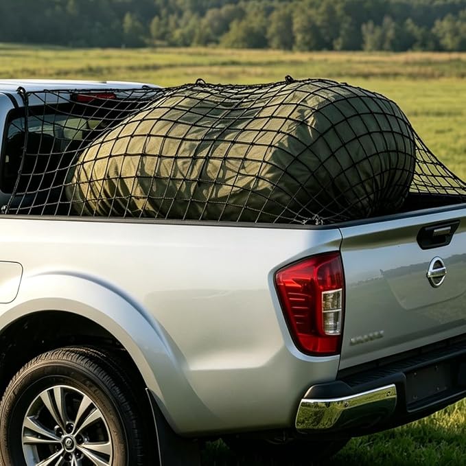 4' x 6' Cargo Net for Pickup Truck Bed Stretches to 6' x 12' Heavy Duty Roof Rack Cargo Bungee Mesh Netting with Hooks Carabiners for Ford Chevy Dodge Ram Toyota