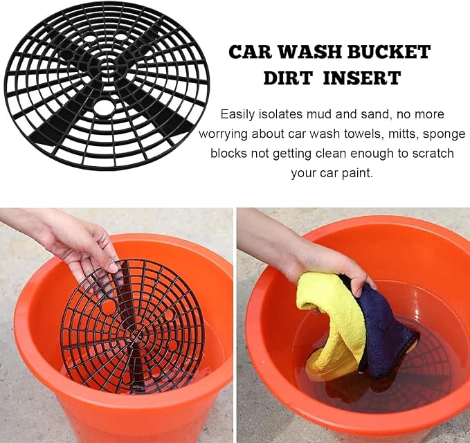 Yourkar 2 PCS Car Wash Bucket Inserts, Plastic Vehicle Wash Bucket Insert Detail Grit Trap, Auto Wash Dirt Collectors Fits 12 Inch Diameter Bucket, Universal Car Accessories (Black, 1PCS)