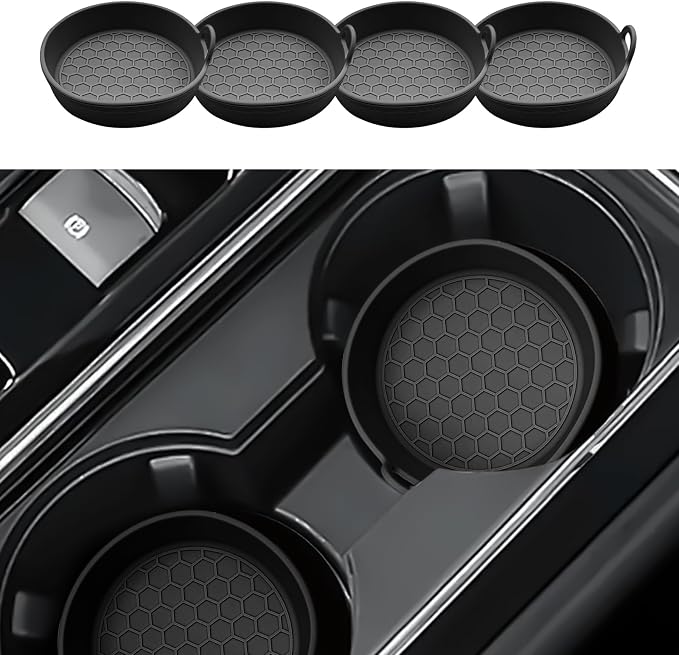 4 Pack Car Cup Holder Coaster, Universal Silicone Non-Slip Insert Pad, Waterproof Spill-Proof Drink Mat for SUV Sedan Truck, Automotive Interior Accessories (Black)