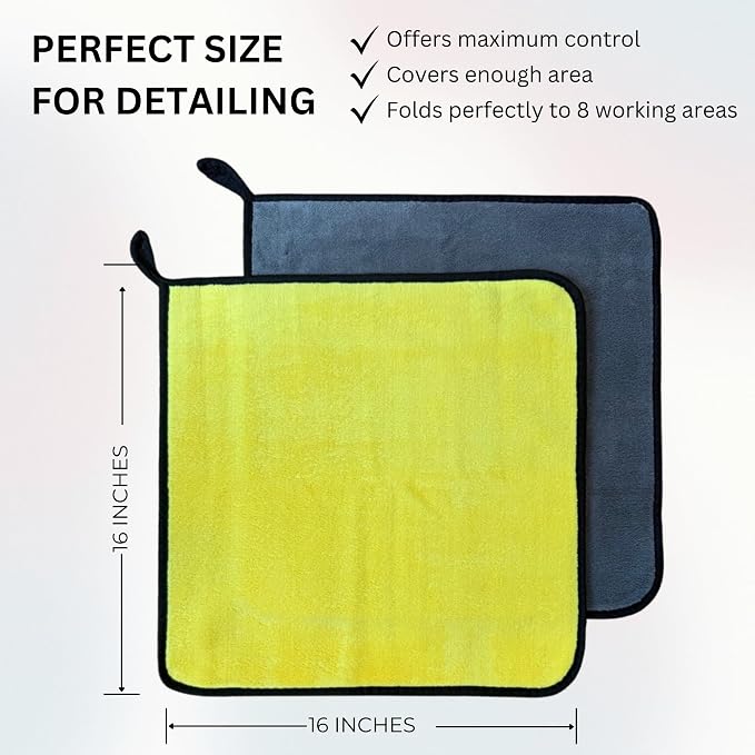 The Pro Stuff® Car Detailing Microfiber Towels - 800 GSM Thick Plush Auto Towels | Super Soft Dual-Sided for Cleaning, Washing, Buffing | Tagless, Scratch-Free, Lint Free Cloth (16"x16") (3)
