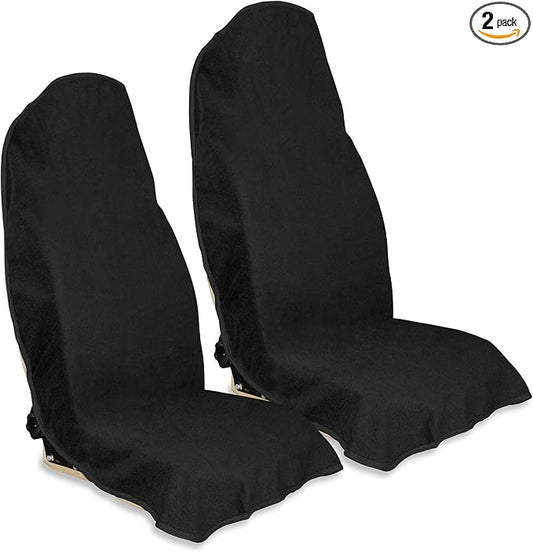 Waterproof Car Seat Cover for Front Seats, Protector for Cars SUVs Trucks, Sweat Towel Seat Covers Bucket for Gym,Workout,Beach,Hiking,Running and Swimming (Black, 2PCS)