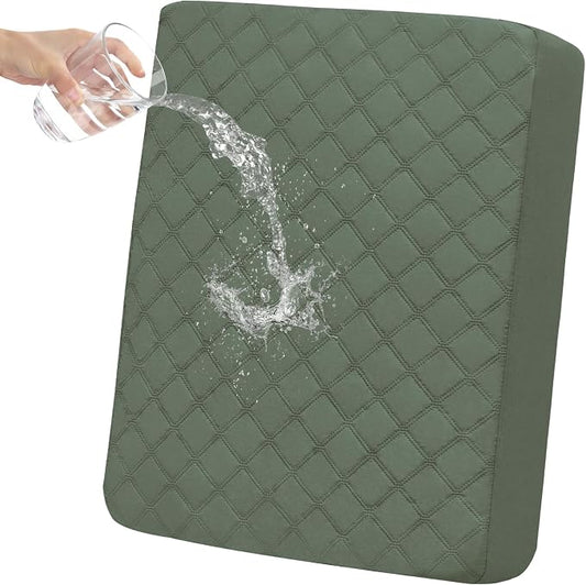 Easy-Going Waterproof Chair Cushion Cover, Non-Slip Leakproof Sofa Seat Cushion Slipcovers, Quilted and Stretch Furniture Protector for Dogs, Pets (1-Piece Chair Cushion, Grayish Green)