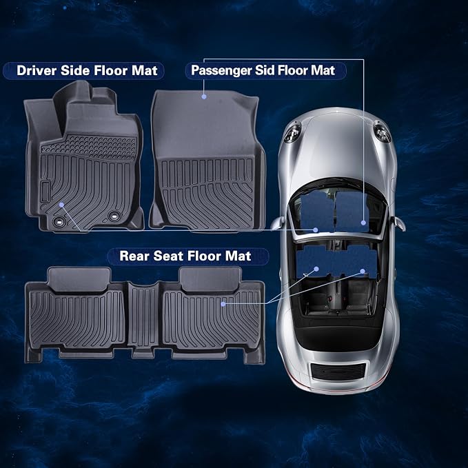 Floor Mats for 2021-2023 Bronco Sport & for 2022-2023 Maverick,All-Weather TPE Rubber Car Floor Mats Waterproof Odorless Anti-Slip 1st & 2nd Row Black